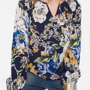 Chico's Primavera Floral Peasant Top Spring Boho LARGE